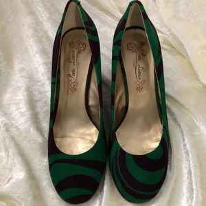 Poetic License crepe and suede wedge heels